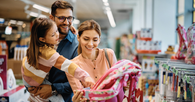 A family shopping for school supplies.