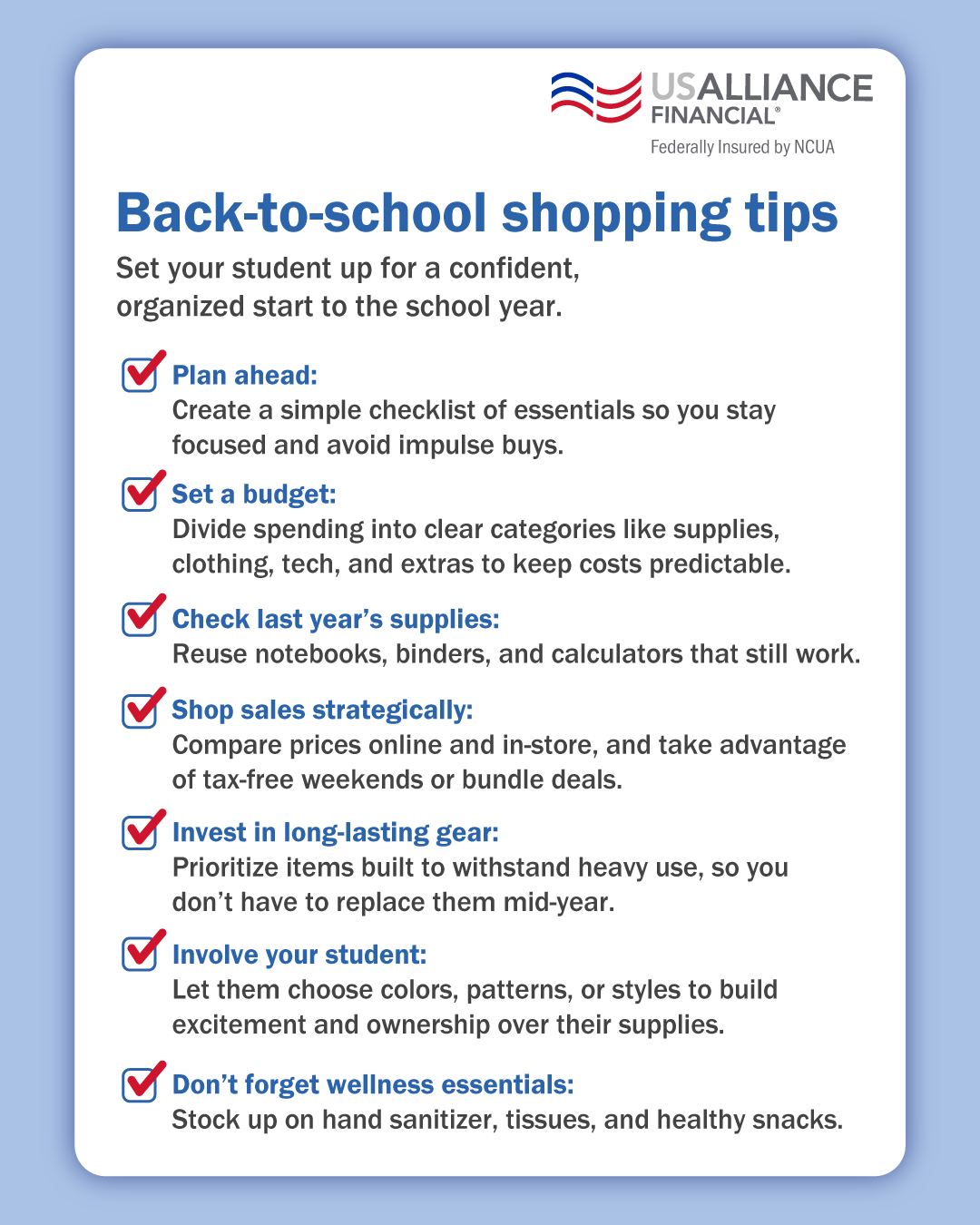 An infographic outlining all the back to school shopping tips.