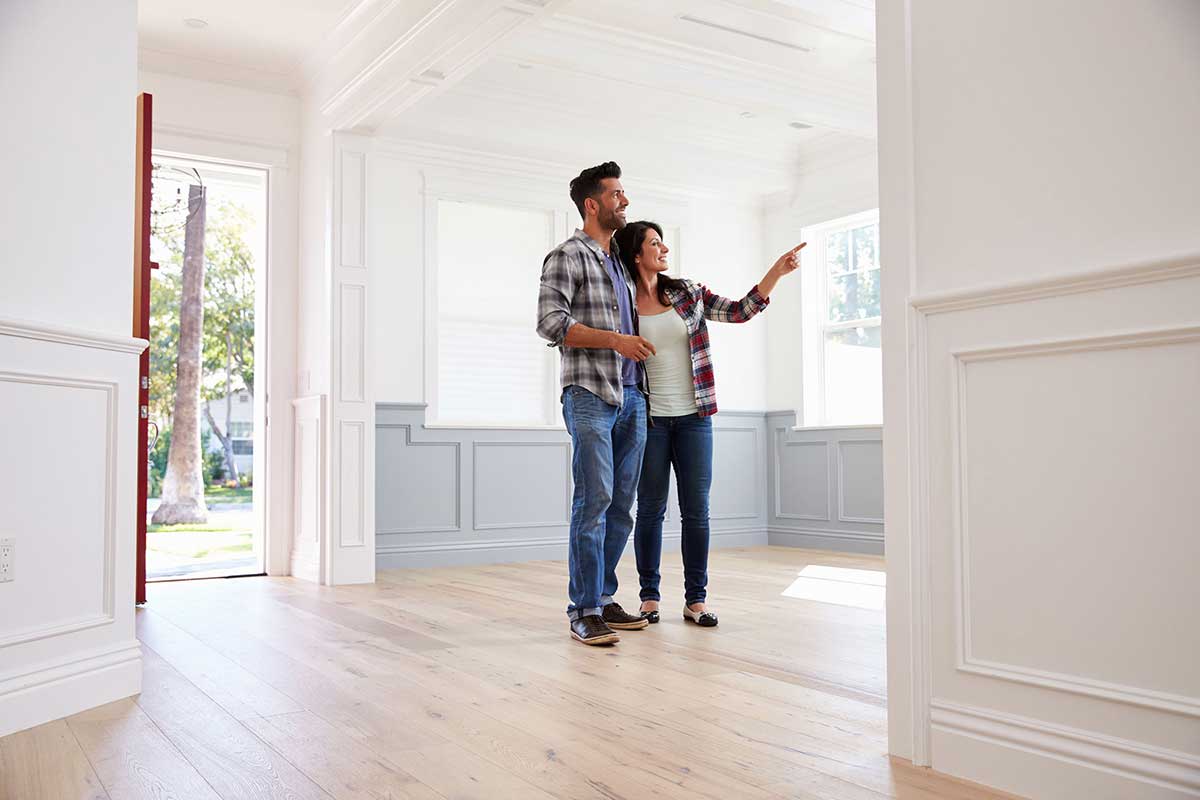 couple looking around house